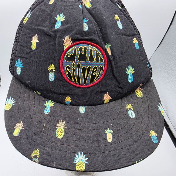 Quiksilver OSFM Kids Black Pineapple Print Trucker Hat Snapback Adjustable Cap - Picture 9 of 9